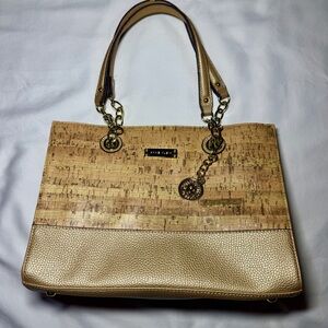 Anne Klein Leather and Cork Look Bag with Chain Straps and Medallion